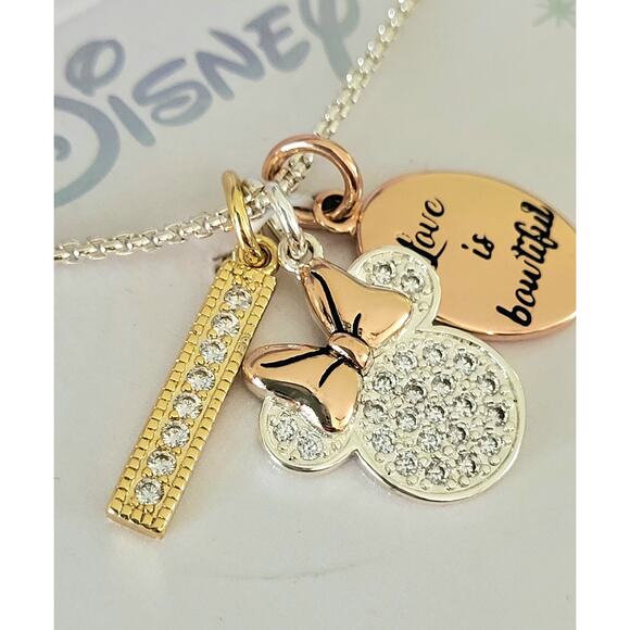 Disney - Minnie Mouse " Life is Bowtiful" Charm tri-color Necklace (NIB) - Picture 1 of 5